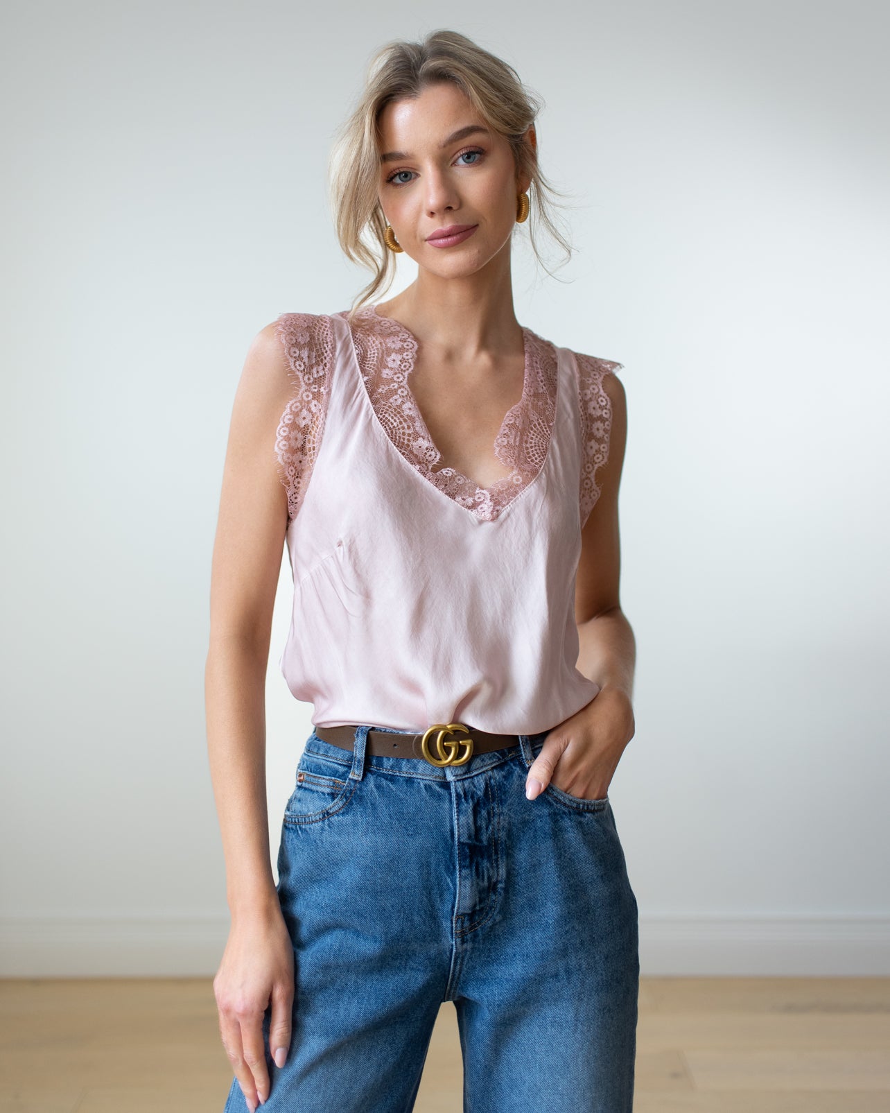 Lace Trim Vest | Blush