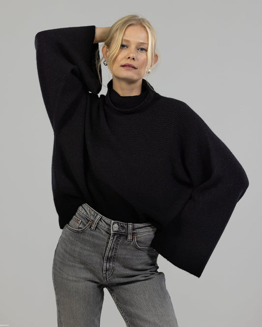 Ribbed Roll Neck Sweater | Black