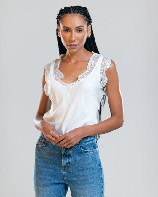 Lace Trim Vest | White
