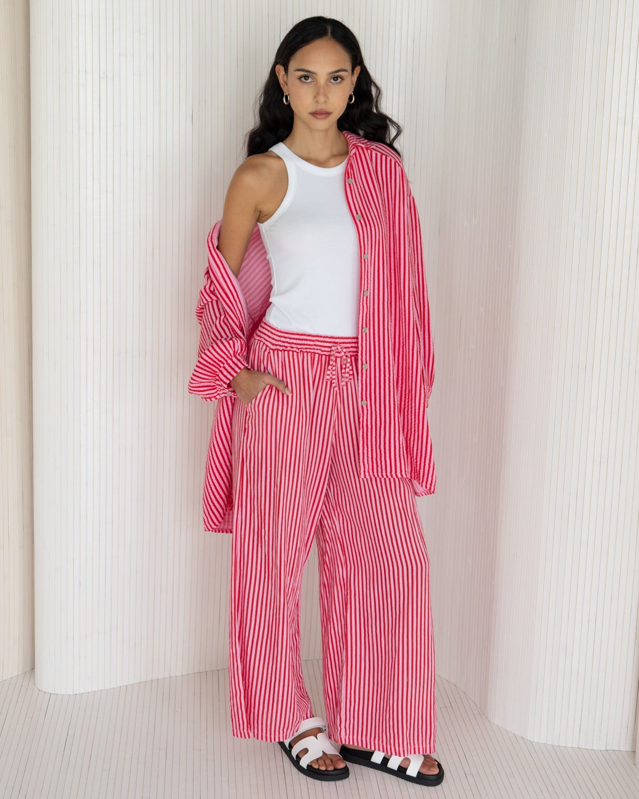 NEW | Sandie Striped Trousers | Raspberry | 100% Linen