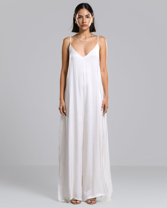Eliza Lightweight Satin Jumpsuit | Ivory