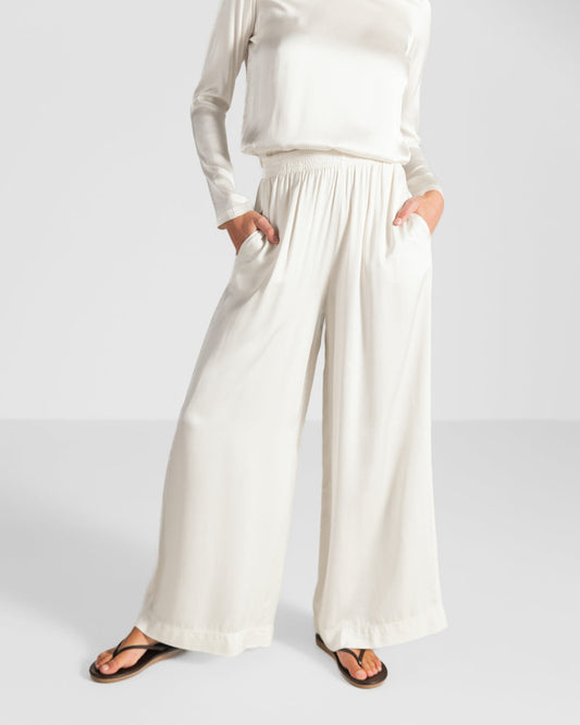 Daisy Elastic Waist Satin Pants | Ivory