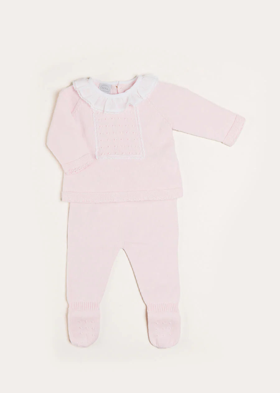 Lace Trim Ruffle Collar Knitted Set (1-6 months)