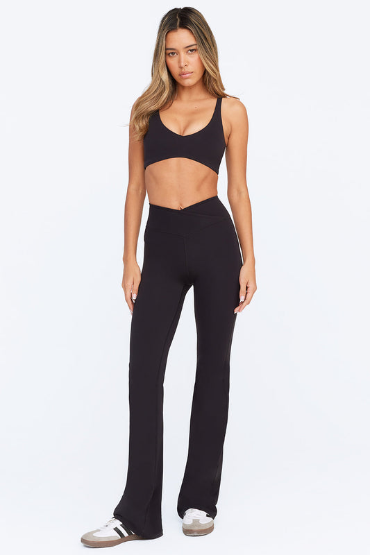 DayFlex Wrap High Waisted Flared Yoga Pant - Shadow Black