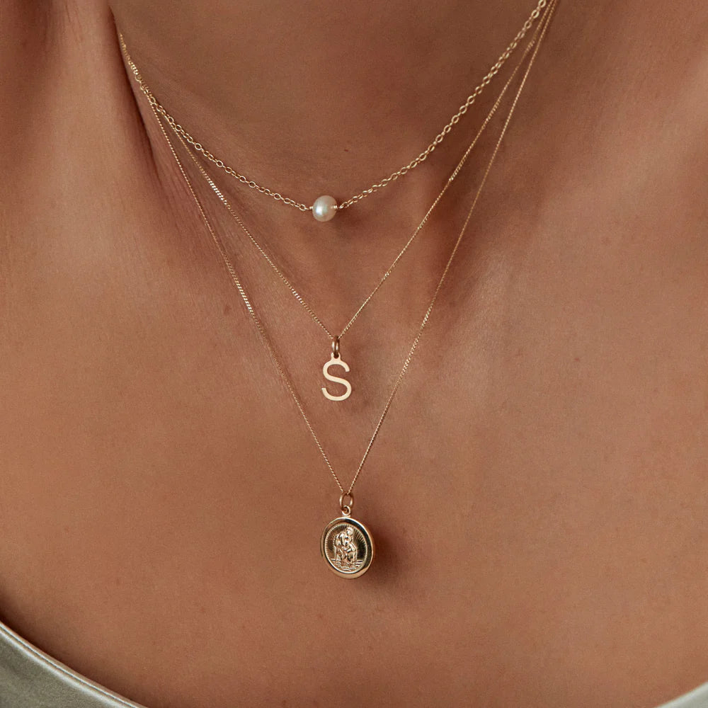 Solid Gold Initial Letter Necklace