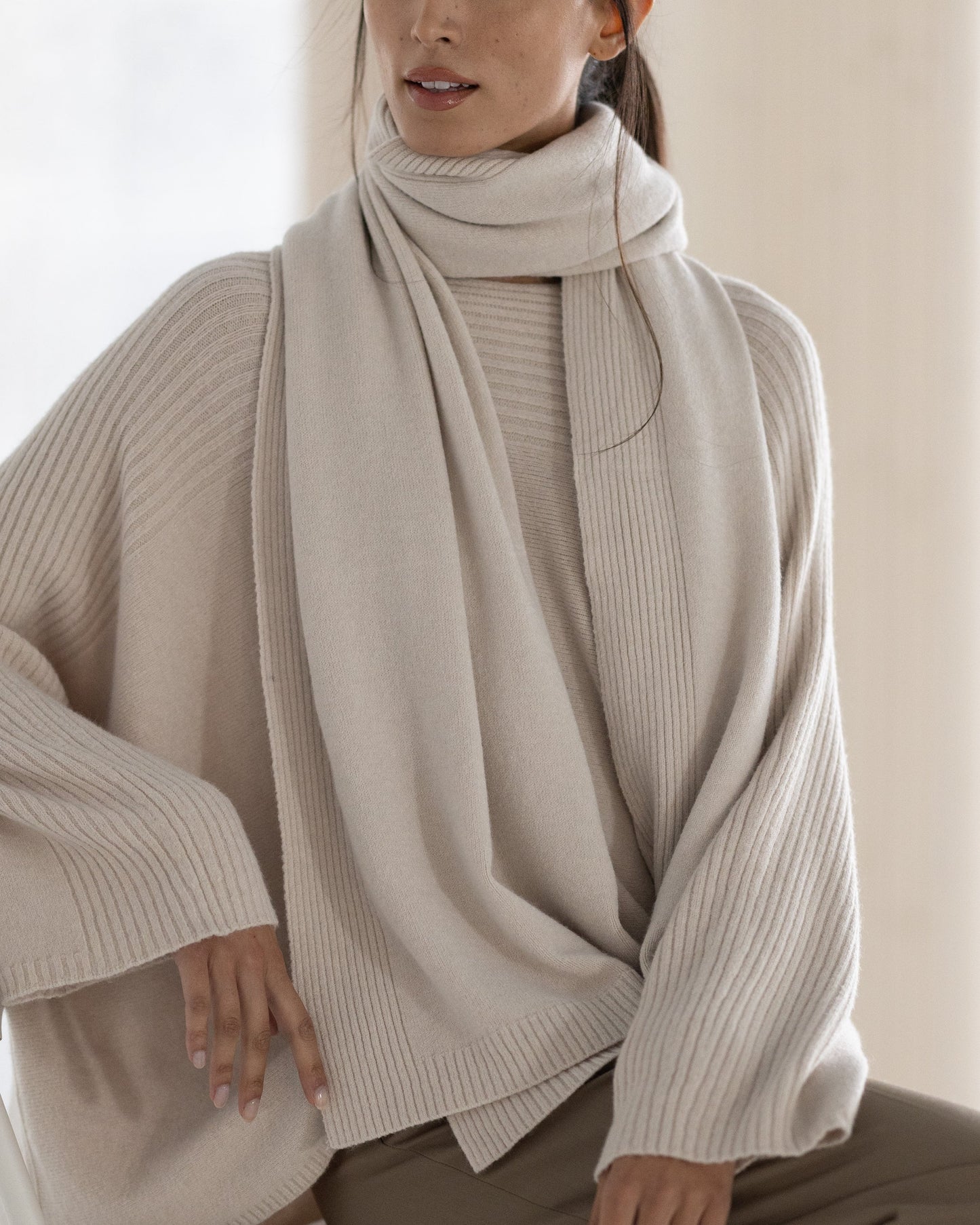 Ribbed Shawl | Light Beige