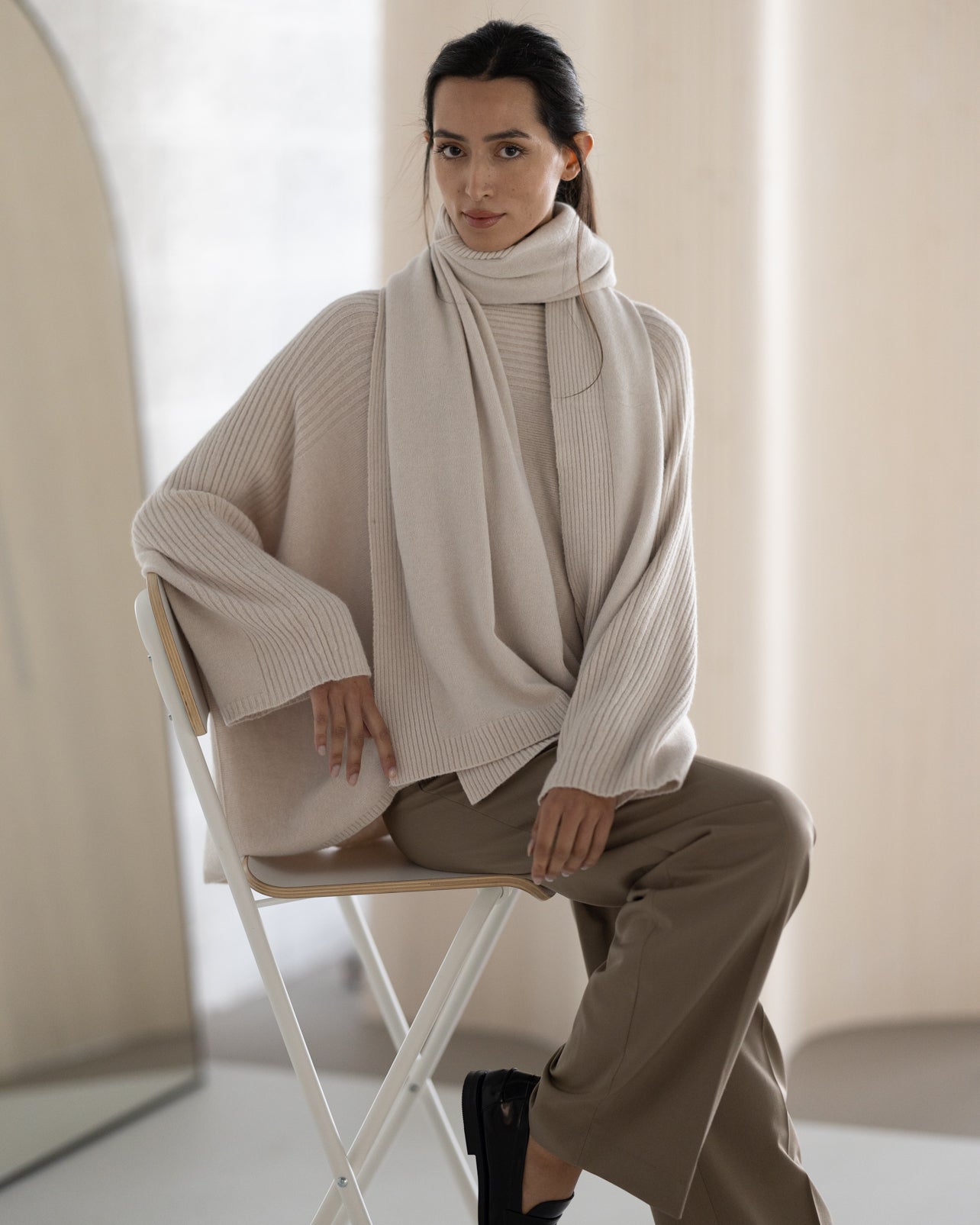 Ribbed Shawl | Light Beige