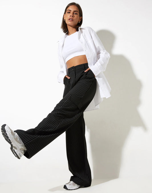 Abba Cargo Trouser In Pinstripe Black