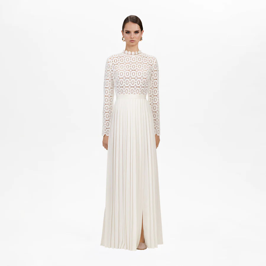 Pleated Crochet Floral Maxi Dress