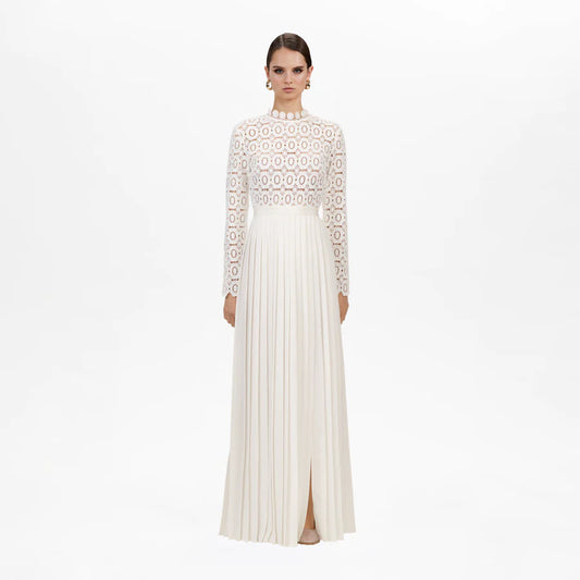 Pleated Crochet Floral Maxi Dress