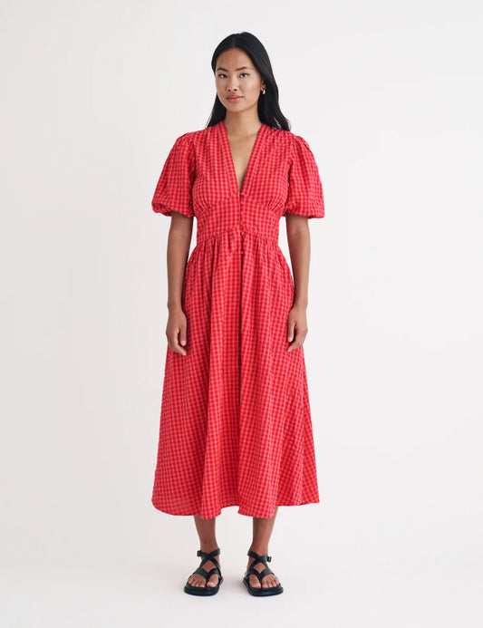 Red Gingham Starlight Midi Dress