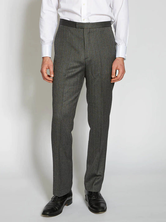 Grey Westminster Stripe Wool High Waisted Flat Front Trouser