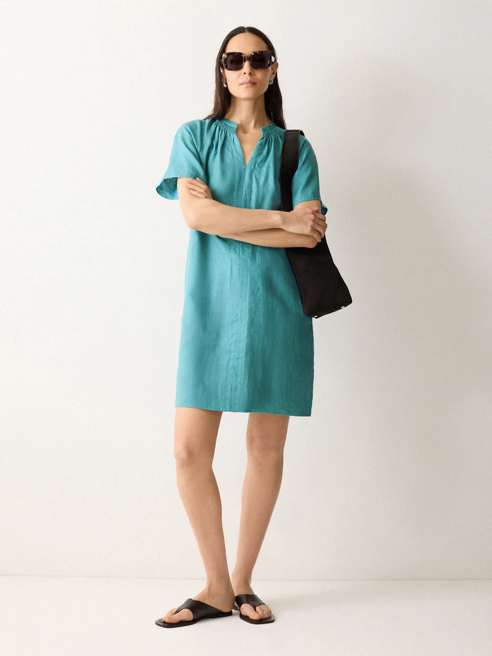 Linen Smocked T-shirt Dress