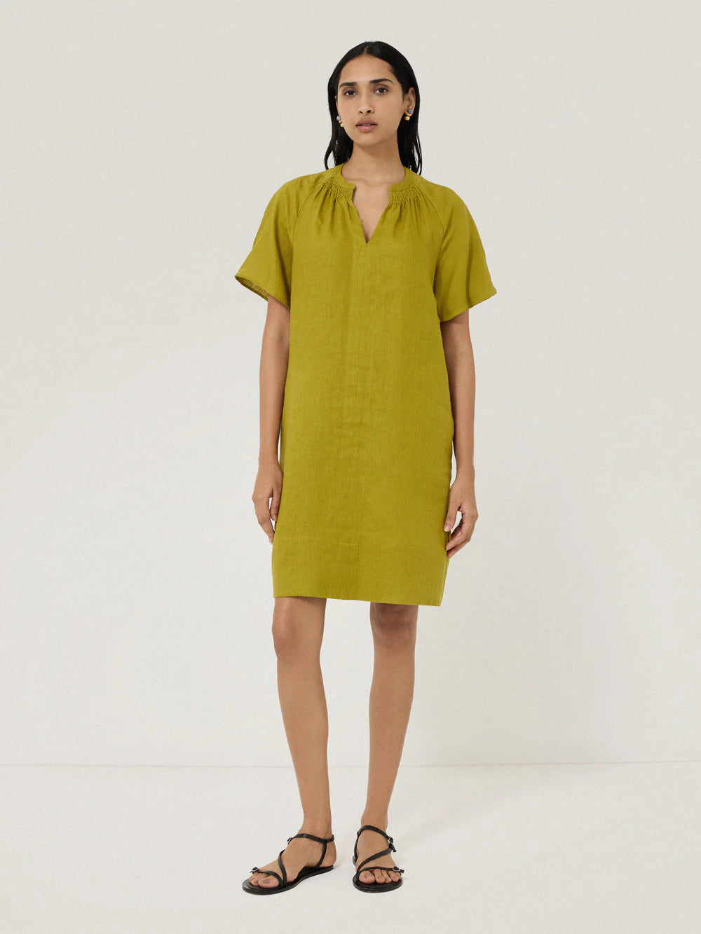 Linen Smocked T-shirt Dress