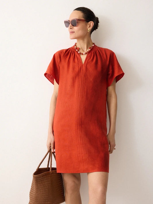 Linen Smocked T-shirt Dress