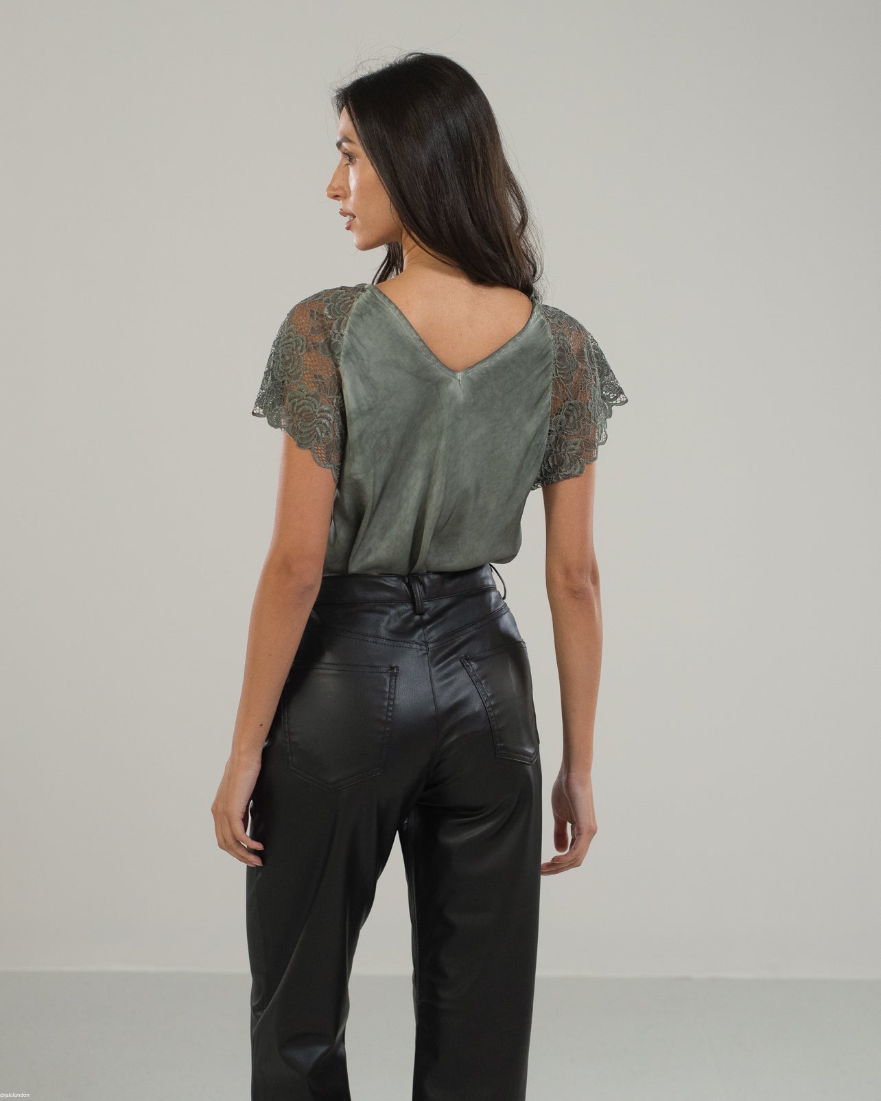 Lace Sleeve V Neck | Khaki