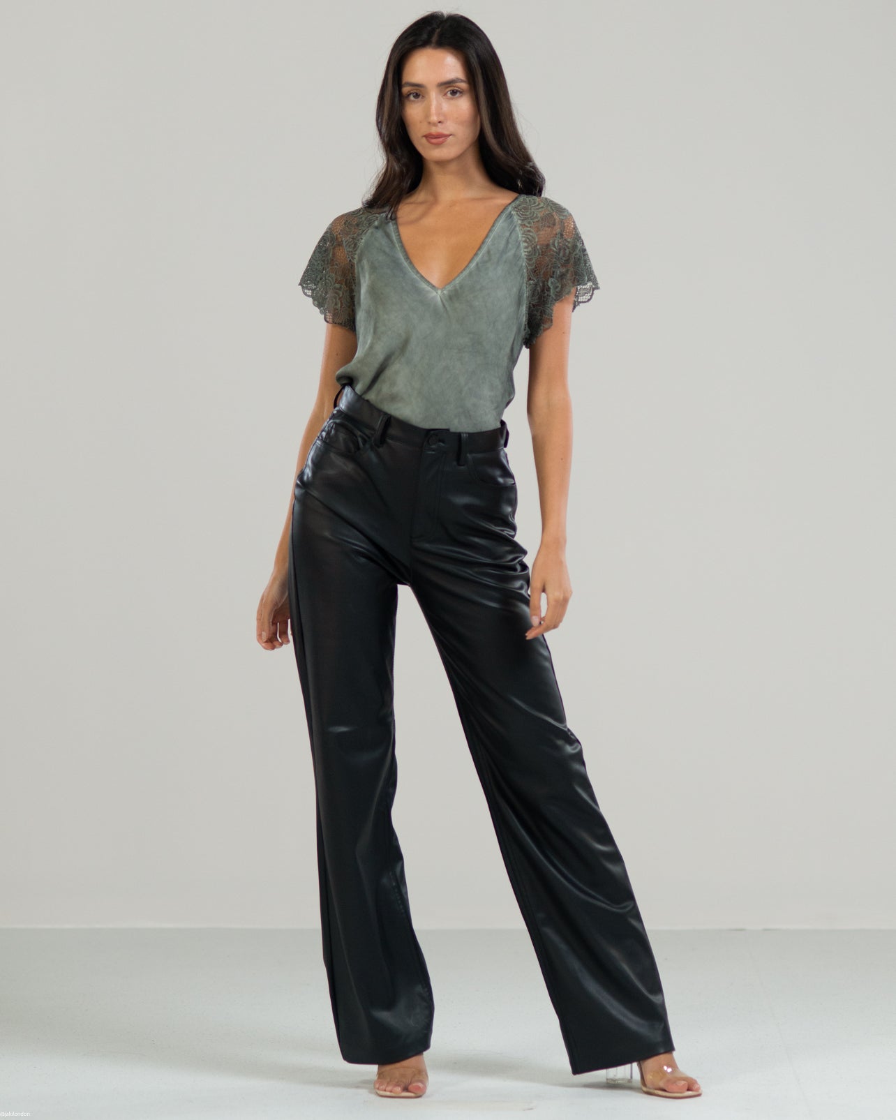 Lace Sleeve V Neck | Khaki