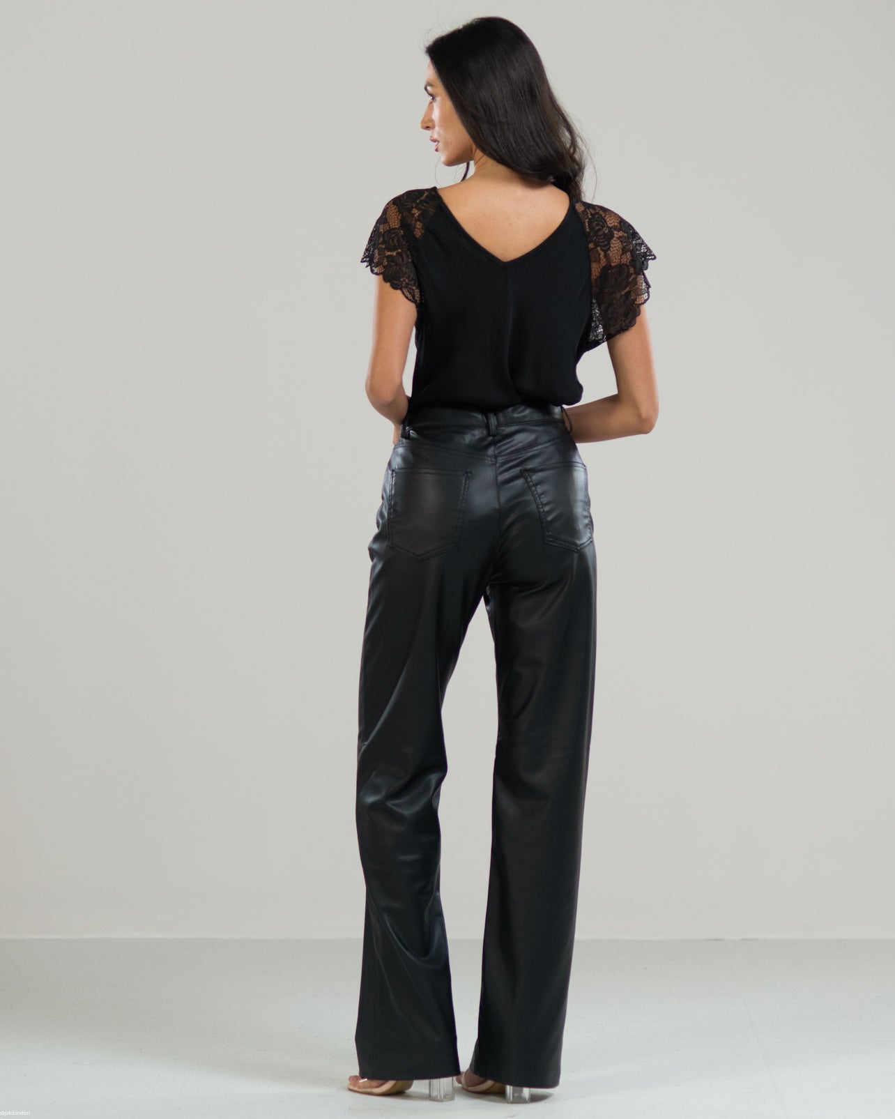 Lace Sleeve V Neck | Black