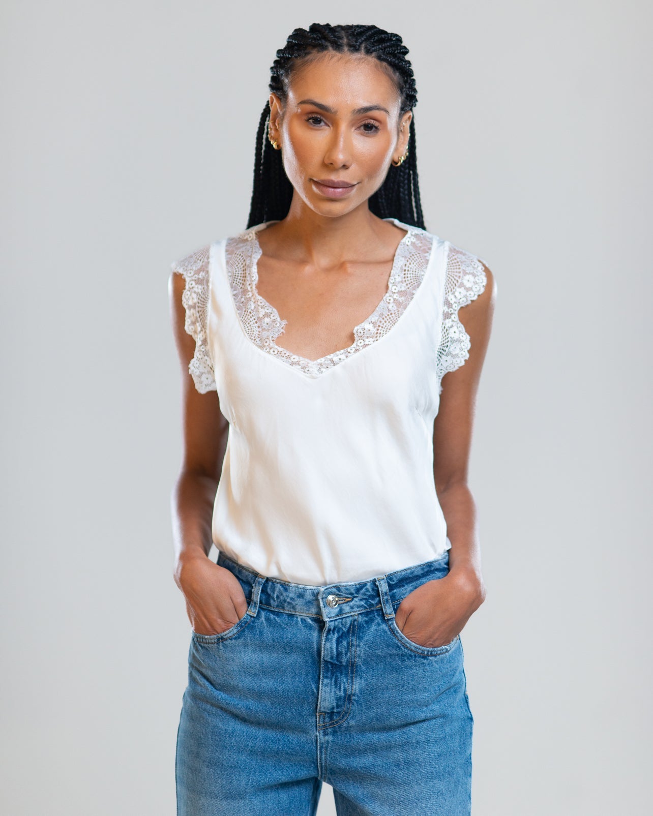 Lace Trim Vest | White