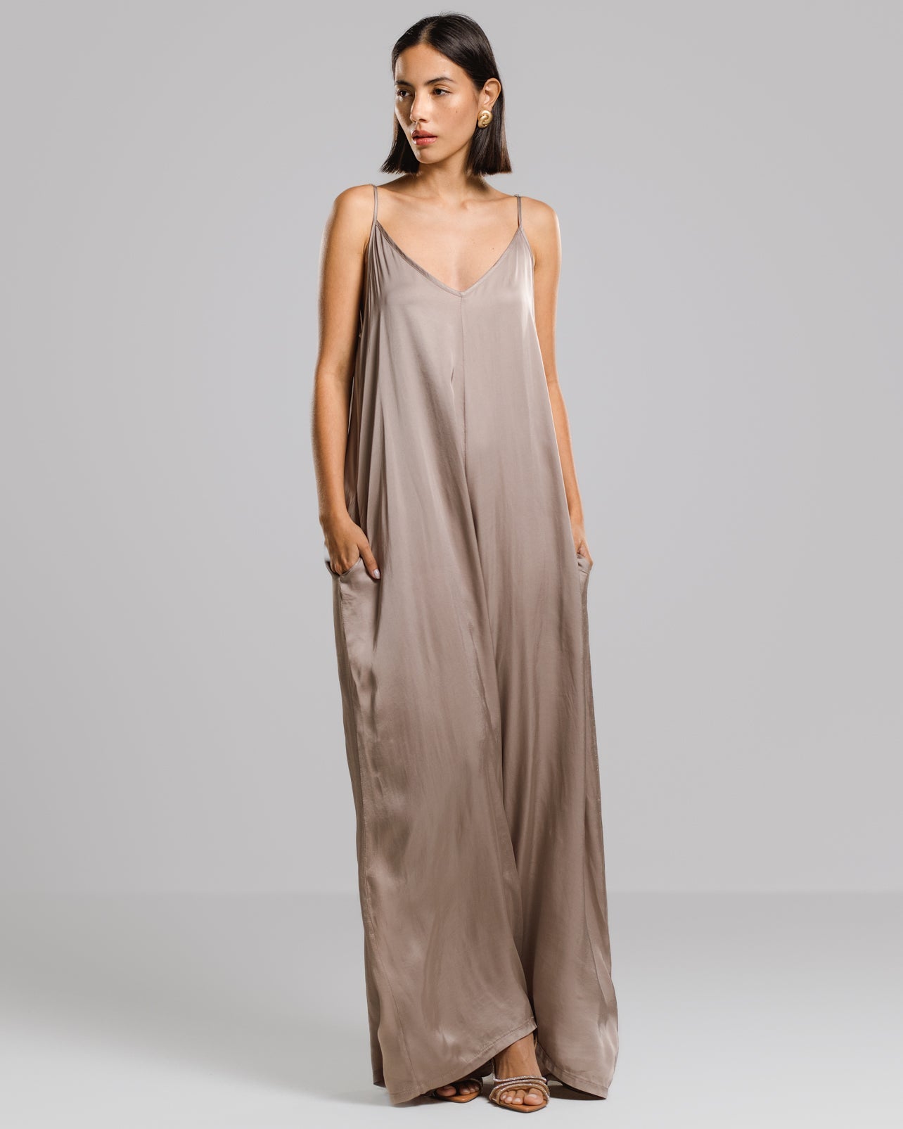 Audrey Satin Jumpsuit | Mocha