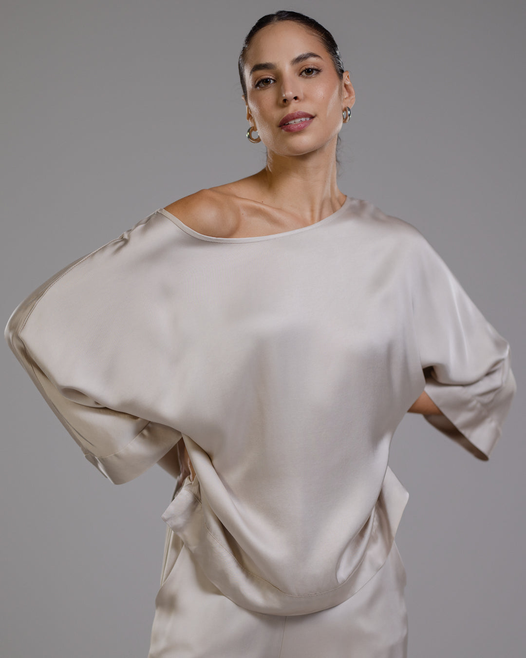 Aurelie Satin Top | Light Beige