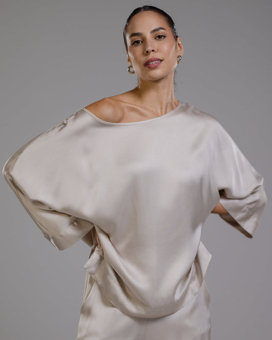 Aurelie Satin Top | Light Beige