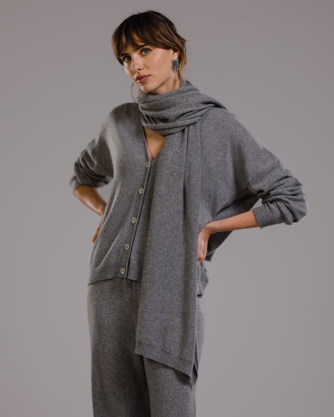 Bonnie Button Up Cardigan | Grey Melange | Cashmere-Wool Blend