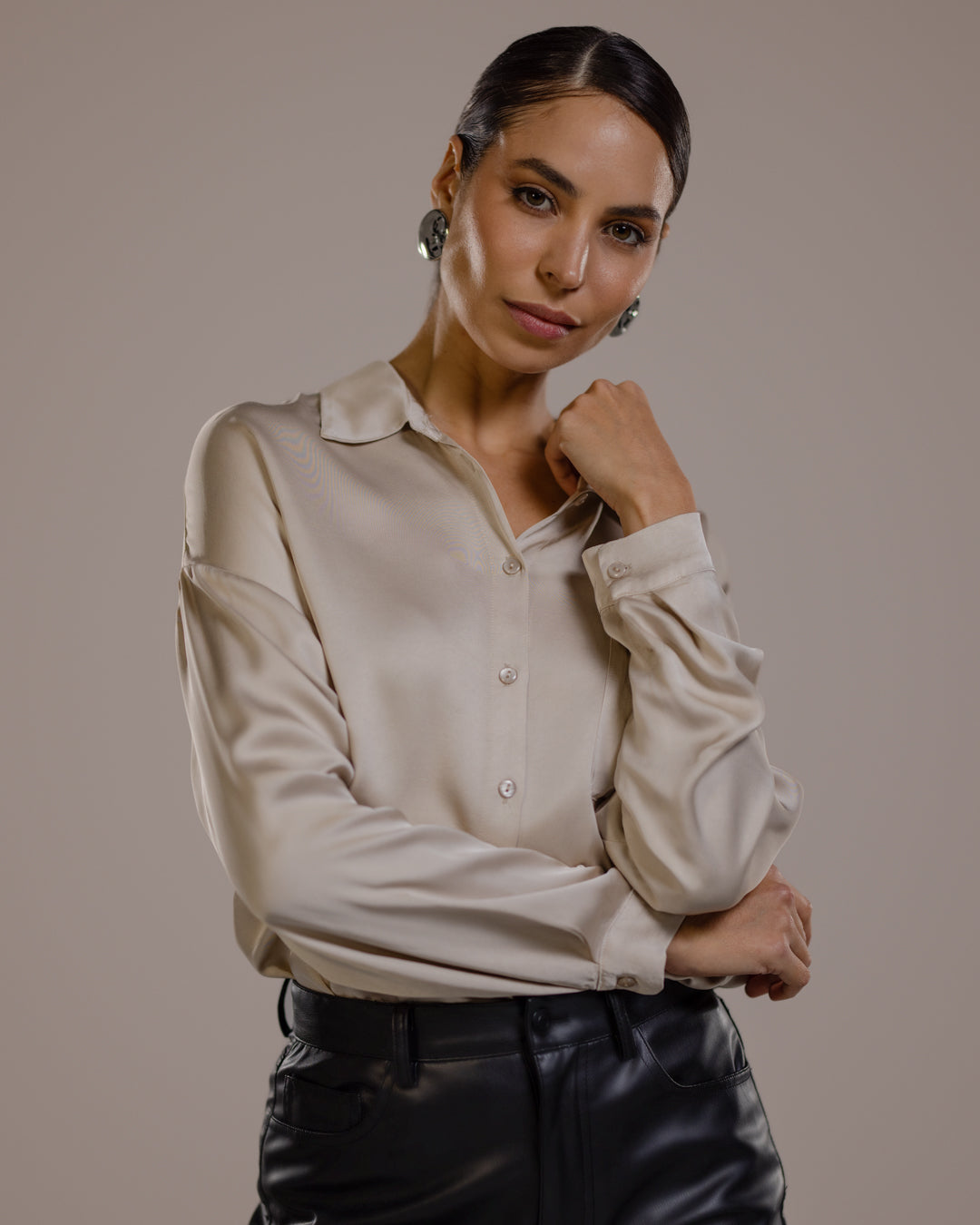 Kailin Satin Shirt | Light Beige