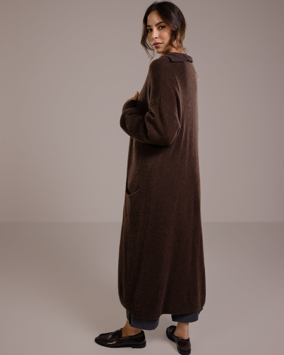 Yasmin Open Cardigan | Espresso Brown | Alpaca Blend