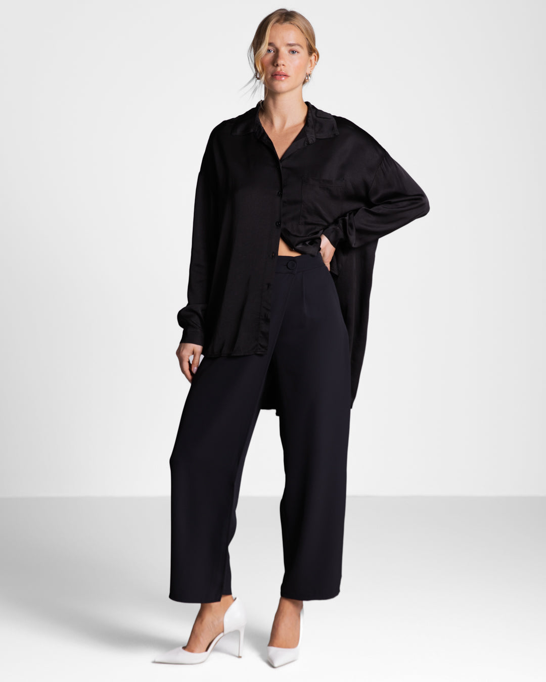 Kailin Satin Shirt | Black