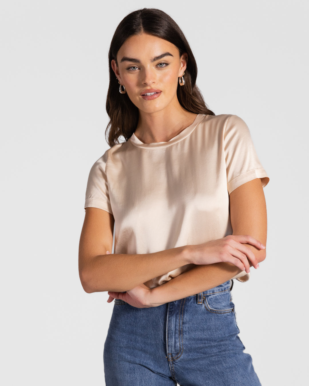 Matilda Satin T-Shirt | Light Beige
