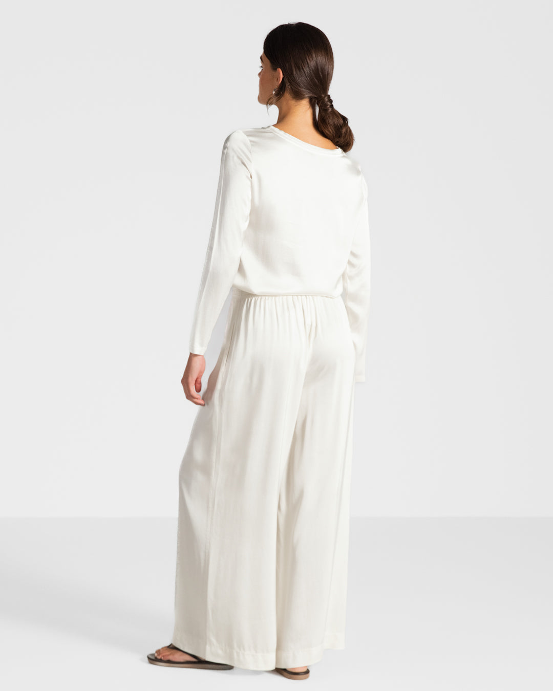 Daisy Elastic Waist Satin Pants | Ivory