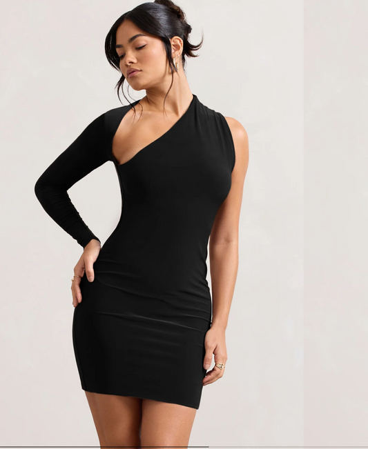 SIREN BLACK ONE SHOULDER BODYCON MINI DRESS