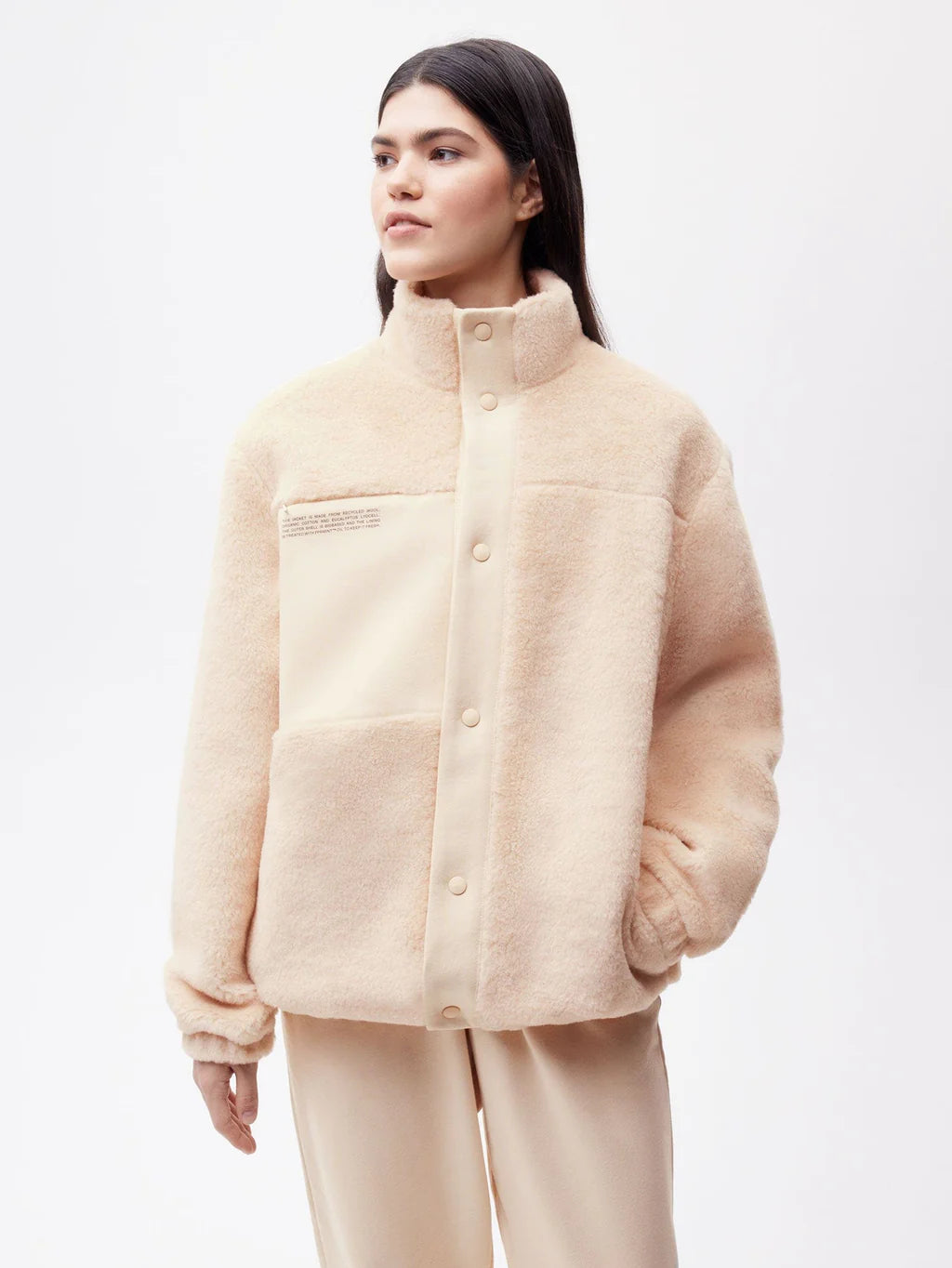 Womens Recycled Wool Fleece Jacket - Sand