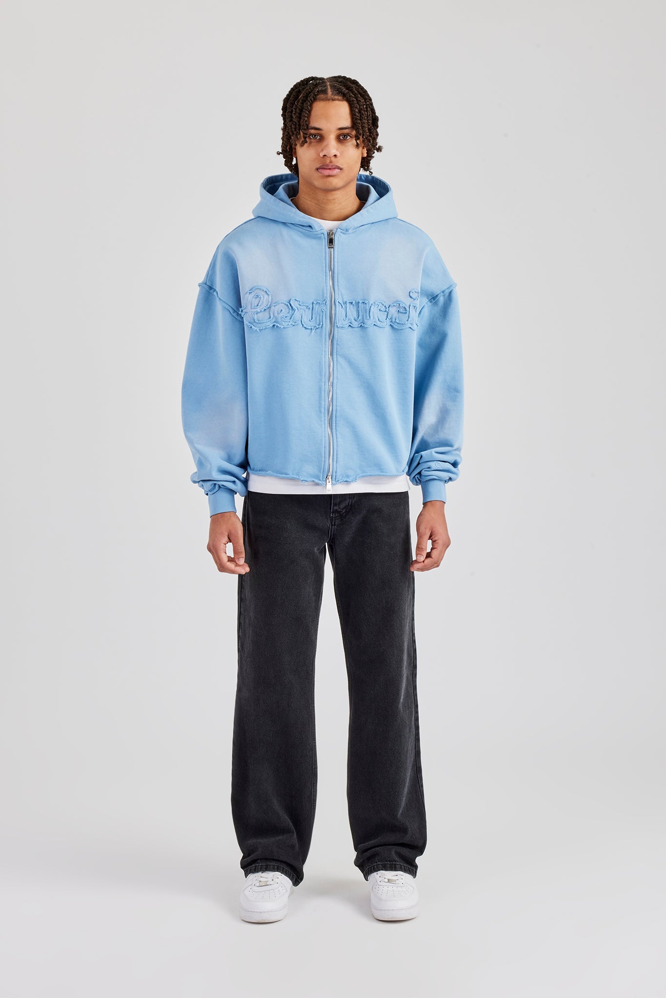 Milroy Washed Applique Zip Through Hoodie - Blue