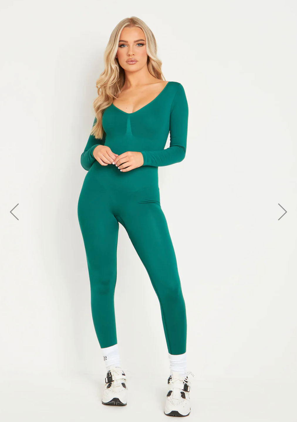 Amelia Black Seamless Long Sleeve Plunge Jumpsuit