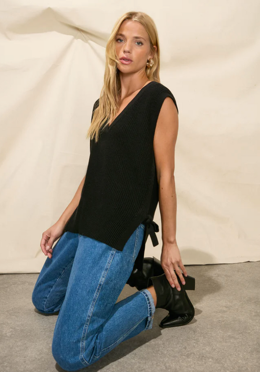 Black Tie Side Knitted Vest