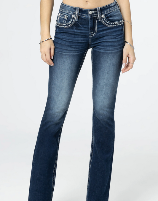 White & Silver Border Bootcut Jeans