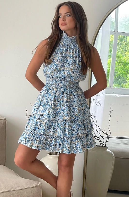 Esmeralda Shirred Waist Frill Skirt Mini Dress