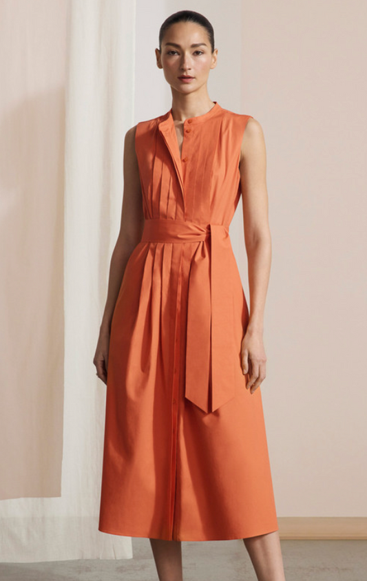 Lavenham Midi Dress Summer Orange Stretch Cotton
