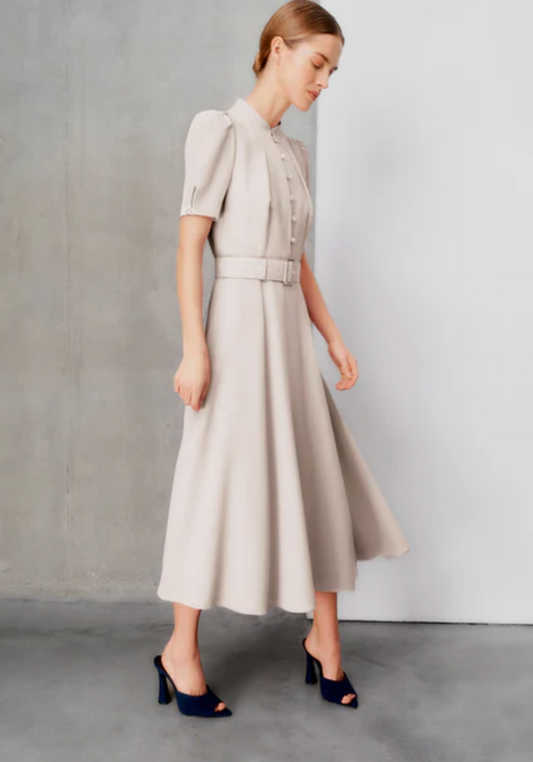 Ahana Beige Short Sleeve Dress