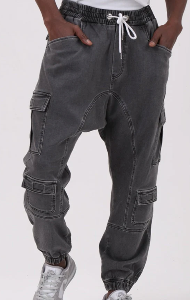 QL Relaxed Denim Cuffed Cargo Stretch in Grey