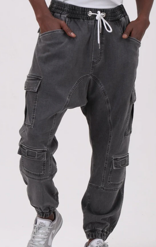 QL Relaxed Denim Cuffed Cargo Stretch in Grey