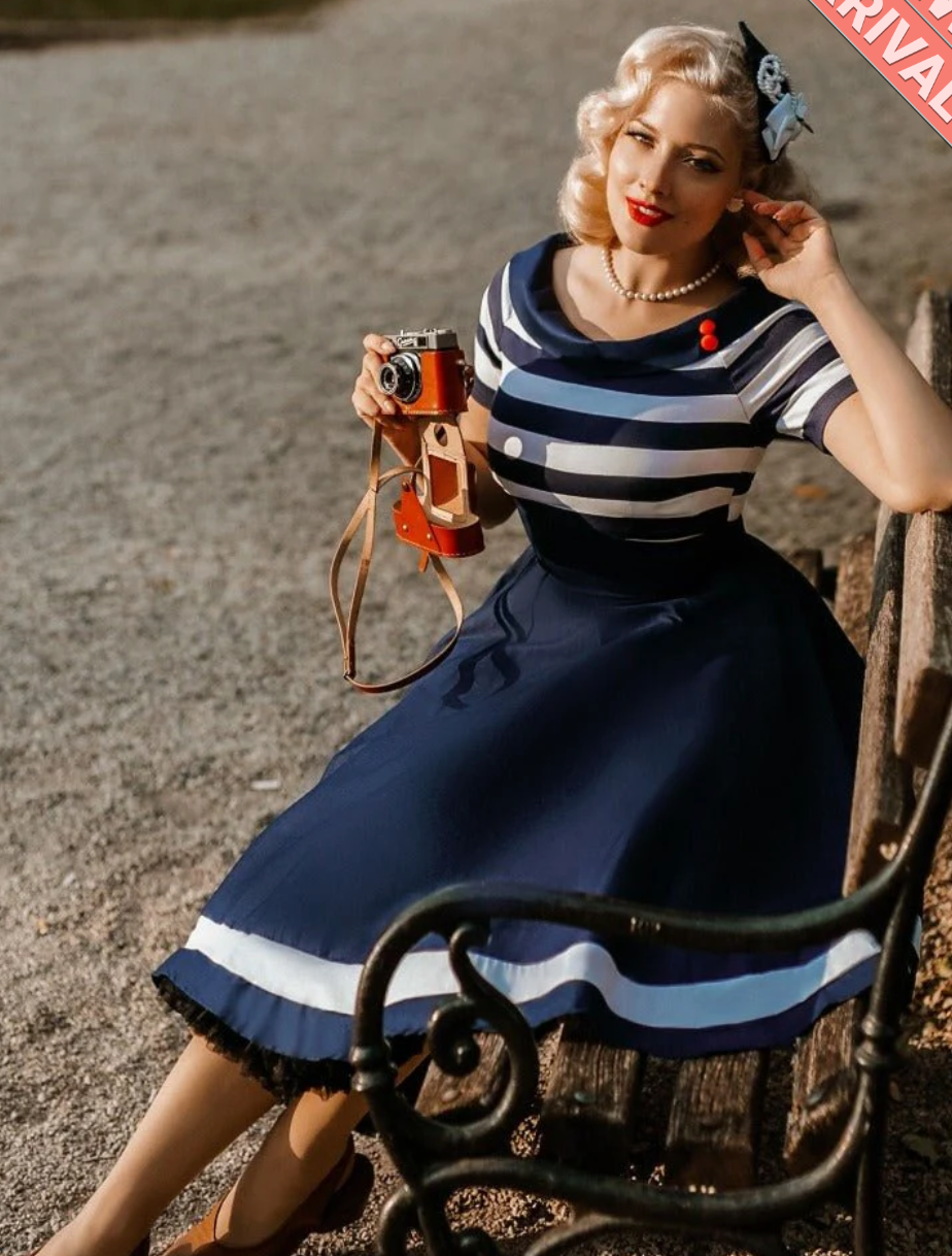 Darlene Nautical Navy & White Striped Swing Dress