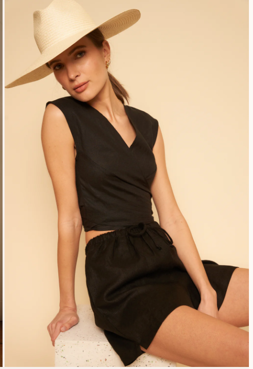 Valentina Top in Black Linen