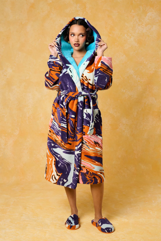 Gaia Hooded Printed Robe - Purple