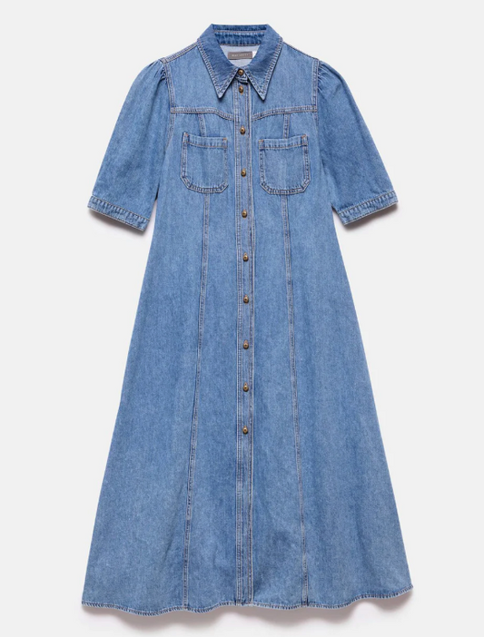 Blue Denim Midi Shirt Dress