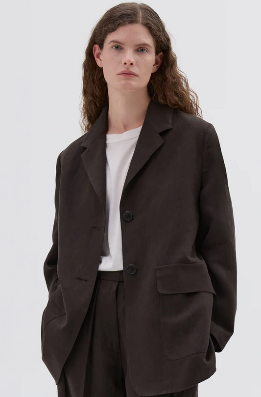 Margaret Howell - PATCH POCKET BLAZER COMPACT LINEN DARK BROWN