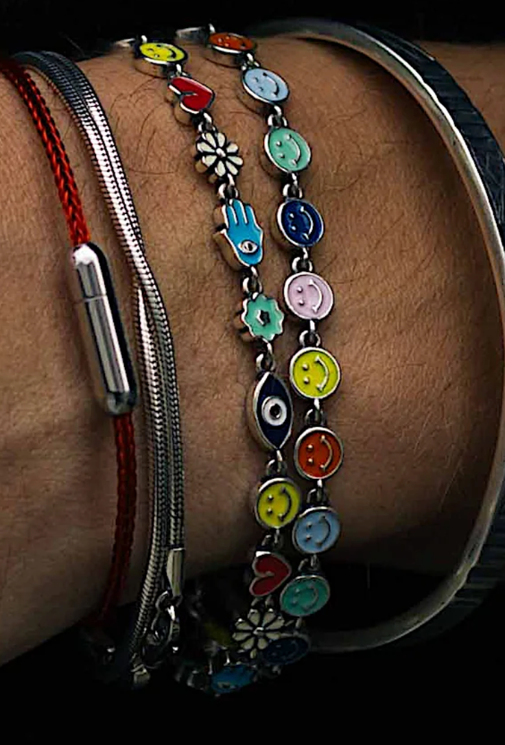 Assorted Smiley Sterling Silver Chain Bracelet