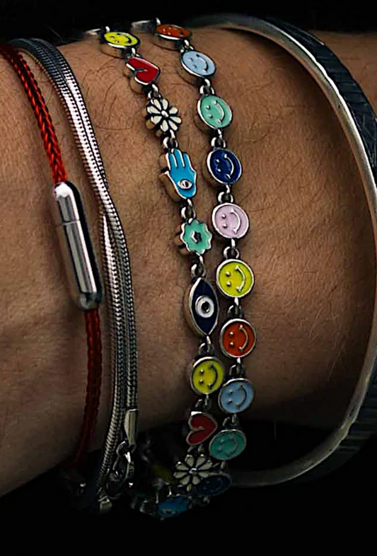 Assorted Smiley Sterling Silver Chain Bracelet